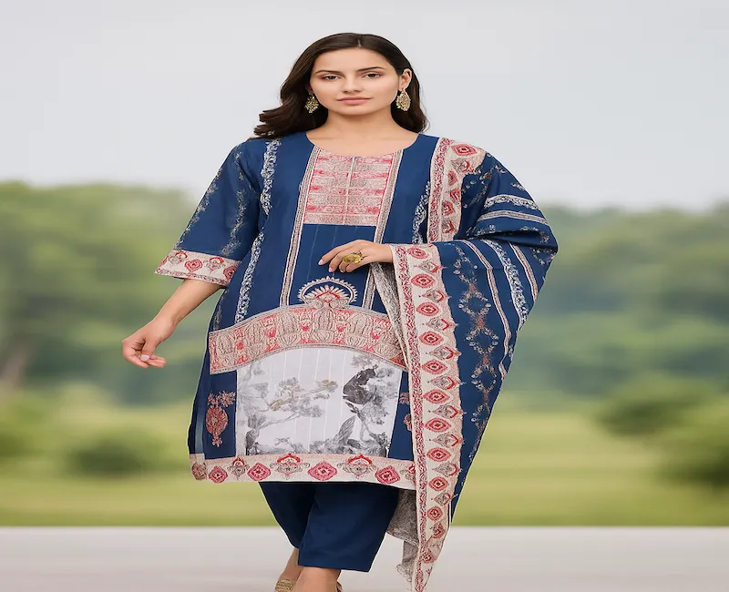 Beautiful Blue Muslin Suit Sets